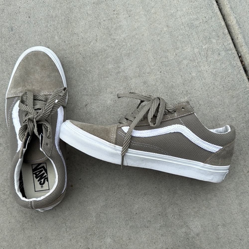 Vans Taupe and White Low-Top Sneakers